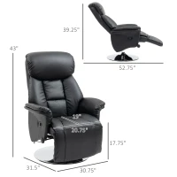HOMCOM Swivel Recliner, Adjustable PU Leather Upholstered Recliner Chair with Footrest, Padded Arms and Steel Base, Black(m-3)