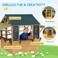 Qaba Wooden Outdoor Playhouse, Foldable Kids Cottage with Windows, Working Door, Snack Bars, Waterproof Covers, for 3-8 Years(m-6)