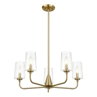 Dazzle Five-Light Chandelier with Clear Seeded Glass, Satin Brass Finish, Elegant and Sophisticated Design, 26.5" L x 26.5" W x 11" H, Clear+Gold(m-2)