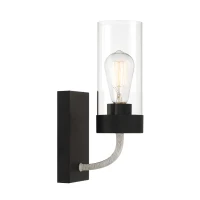 Zephyr Single Light Sconce with Clear Glass, Metal Finish, Modern Elegance 5" L x 6" W x 12" H, Black+Clear(m-5)
