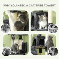 PawHut 68-inch Multi-Level Cat Scratching Tree Kitty Activity Center Post Tower Condo Pet Furniture w/ Toy Grey(m-8)