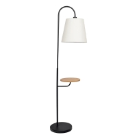 Seoul Floor Lamp with Rotary Switch, Wood Table and Metal Base, 616" L x 11" W x 60" H, Black+White