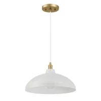Pendant Lamp with Astral Single Light, Brass Finish for Entrance or Kitchen Island, 14" L x 14" W x 8" H, Gold+White(m-2)