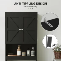 HOMCOM Over The Toilet Cabinet, Modern Bathroom Above Toilet Storage with Barn Doors and Open Shelf, Black(m-9)