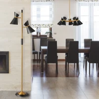 Axis Brassed Gold Floor Lamp with 4-Way Switch, Double Spots, Metal Base, 22" L x 10" W x 62" H, Black+Gold(m-4)