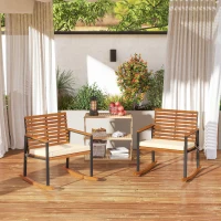 Outsunny Acacia Wood Outdoor Lawn Rocking Chair Set of 2, Outdoor Patio Rocking Chairs with Armrests, Cushion, Cream White(m-9)