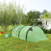 Outsunny 3-4 Person Camping Tent with 2 Rooms, 3000mm Waterproof Portable Family Tent with Carry Bag, Dark Green(m-8)