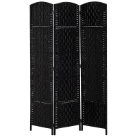 HOMCOM Room Divider, 3 Panel Folding Privacy Screen, 6FT Tall Portable Wicker Weave Partition Wall Divider for Bedroom, Home Office, Black(m-12)