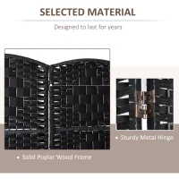 HOMCOM Room Divider, 3 Panel Folding Privacy Screen, 6FT Tall Portable Wicker Weave Partition Wall Divider for Bedroom, Home Office, Black(m-5)
