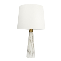Table Lamp with On/Off Switch, Faux Marble Base, Fabric Shade, Perfect for Living Room, Bedroom, Office, 14" L x 14" W x 25" H, Gold+White