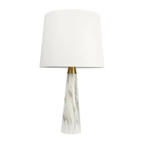 Table Lamp with On/Off Switch, Faux Marble Base, Fabric Shade, Perfect for Living Room, Bedroom, Office, 14" L x 14" W x 25" H, Gold+White(m-2)