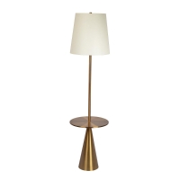 Celestial Modern Floor Lamp with Brass Accent Table, Large White Shade, 17" L x 17" W x 70" H, Gold+White