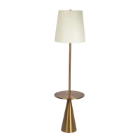 Celestial Modern Floor Lamp with Brass Accent Table, Large White Shade, 17" L x 17" W x 70" H, Gold+White(m-2)