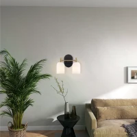 Vortex Two Lights Vanity Wall Sconce with White Frosted Glass, Traditional Style for Over Bathroom Mirror, 10.5" L x 5.5" W x 10" H, Gold+White(m-4)