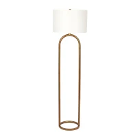 Vivid Brass Ring Base Floor Lamp with Large White Drum Shade, Elegant Design, 17" L x 17" W x 60" H, Antique Brass+White(m-2)