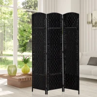 HOMCOM Room Divider, 3 Panel Folding Privacy Screen, 6FT Tall Portable Wicker Weave Partition Wall Divider for Bedroom, Home Office, Black(m-7)