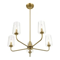 Dazzle Five-Light Chandelier with Clear Seeded Glass, Satin Brass Finish, Elegant and Sophisticated Design, 26.5" L x 26.5" W x 11" H, Clear+Gold(m-7)
