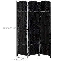 HOMCOM 6ft Folding Room Divider, 3 Panel Wall Partition with Wooden Frame for Bedroom, Home Office, Black(m-3)