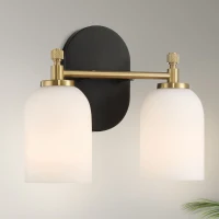 Vortex Two Lights Vanity Wall Sconce with White Frosted Glass, Traditional Style for Over Bathroom Mirror, 10.5" L x 5.5" W x 10" H, Gold+White(m-1)