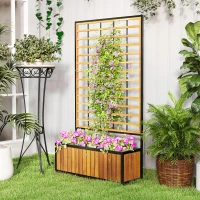 Outsunny Wooden Raised Garden Bed with Trellis, Removable Pots for Backyard, Patio, Balcony, 29" x 11" x 52", Teak(m-10)