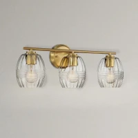 Luxurious Three-Light Vanity Wall Lamp with Clear Glass, Satin Brass Finish, Perfect for Bathroom Decor, 7.5" L x 22" W x 8.5" H, Clear+Gold(m-6)