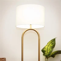 Vivid Brass Ring Base Floor Lamp with Large White Drum Shade, Elegant Design, 17" L x 17" W x 60" H, Antique Brass+White(m-6)