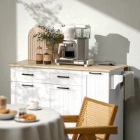 HOMCOM Kitchen Island on Wheels with Wood Drop Leaf, Charging Station, Rolling Kitchen Cart with Adjustable Shelf, White(m-9)