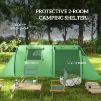 Outsunny 3-4 Person Camping Tent with 2 Rooms, 3000mm Waterproof Portable Family Tent with Carry Bag, Dark Green(m-4)