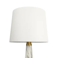 Table Lamp with On/Off Switch, Faux Marble Base, Fabric Shade, Perfect for Living Room, Bedroom, Office, 14" L x 14" W x 25" H, Gold+White(m-4)