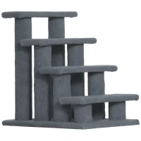 PawHut 4-Step Multi-Level Carpeted Cat Scratching Post Pet Stairs, Grey(m-12)