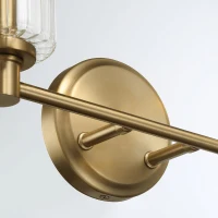 Regal Double Light Vanity with Clear Ribbed Glass, Satin Brass Finish, 15" L x 5" W x 10" H, Antique Brass+Clear(m-6)