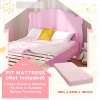 Qaba Twin Bed Frame with Bear Shaped Headboard & Footboard, Slats Support, No Box Spring Needed, for Boys, Girls, Pink(m-7)