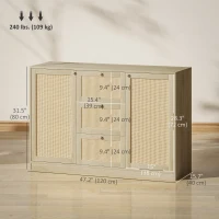 HOMCOM Boho Sideboard Buffet Cabinet, Kitchen Coffee Bar Cabinet with 3 Drawers, 2 Adjustable Shelves and 4 Racks, Natural(m-3)