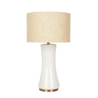 Cascade Glass Table Lamp with Golden Base, Off-White Glass Shade, Elegant Design, 14" L x 14" W x 24.5" H, Gold+White(m-2)