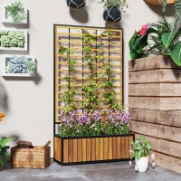 Outsunny Wooden Raised Garden Bed with Trellis, Removable Pots for Backyard, Patio, Balcony, 29" x 11" x 52", Teak(m-7)