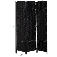 HOMCOM Room Divider, 3 Panel Folding Privacy Screen, 6FT Tall Portable Wicker Weave Partition Wall Divider for Bedroom, Home Office, Black(m-3)