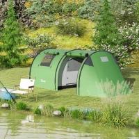 Outsunny 3-4 Person Camping Tent with 2 Rooms, 3000mm Waterproof Portable Family Tent with Carry Bag, Dark Green(m-9)