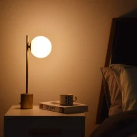 Ethereal Modern Brass Table Lamp with White Glass Globe Shade, Cozy Ambient Lighting, 6" L x 9" W x 22.0" H, Gold+White(m-5)