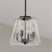 Modern Four Candle Lights Pendant with Sleek Black Finish, Clear Glass Shade, Ideal for Living Room, Bedroom, 13" L x 13" W x 11" H, Black+Clear(m-5)
