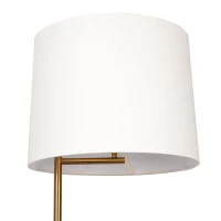 Zenith Offset Brass Base Floor Lamp with Drum-Shaped Linen Shade, Elegant Living Room Lighting, 16" L x 16" W x 61" H, Gold+White(m-5)