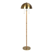 Allure 2-Light Floor Lamp with Double On/Off Pull Chain, Elegant Gold Brass and Natural Rattan Tube, 14" L x 14" W x 57.5" H, Gold