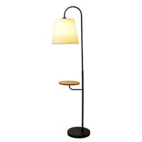 Seoul Floor Lamp with Rotary Switch, Wood Table and Metal Base, 616" L x 11" W x 60" H, Black+White(m-3)