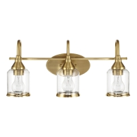 Twilight Three-Light Vanity Light with Contemporary Design, Brushed Gold Finish, Clear Glass, 7.5" L x 22" W x 10" H, Clear+Gold
