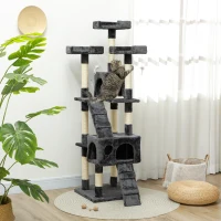 PawHut 68-inch Multi-Level Cat Scratching Tree Kitty Activity Center Post Tower Condo Pet Furniture w/ Toy Grey(m-9)