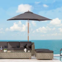 Outsunny 6.6x5ft Square Market Parasol, Wooden Patio Umbrella with Tilt Mechanism and 6 Bamboo Ribs, Garden Sunshade, Dark Grey(m-8)