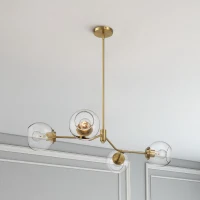 Jewel Four-Light Modern Farmhouse Chandelier with Clear Glass, Ceiling Hanging Light Fixture for Kitchen Island Dining Room, 36" L x 20" W x 8" H, Clear+Gold(m-5)