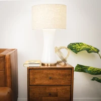 Cascade Glass Table Lamp with Golden Base, Off-White Glass Shade, Elegant Design, 14" L x 14" W x 24.5" H, Gold+White(m-1)
