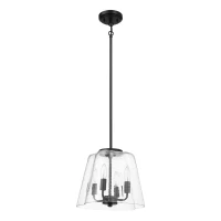 Modern Four Candle Lights Pendant with Sleek Black Finish, Clear Glass Shade, Ideal for Living Room, Bedroom, 13" L x 13" W x 11" H, Black+Clear(m-7)