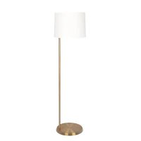 Zenith Offset Brass Base Floor Lamp with Drum-Shaped Linen Shade, Elegant Living Room Lighting, 16" L x 16" W x 61" H, Gold+White(m-2)