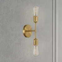 Elegant Double Lights Wall Sconce with Golden Accents, Clear Glass, Ideal for Bedroom, Hallway, Entryway, 5" L x 5" W x 11" H, Clear+Gold(m-1)